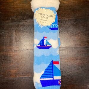 NEW Sherpa Sailboat Ocean Theme Cozy Soft Sock Anti Slip Socks‎